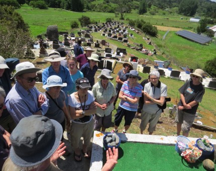 Tony Watkins explaining Dame Whina Coopers Grave site at the Panguru Marae